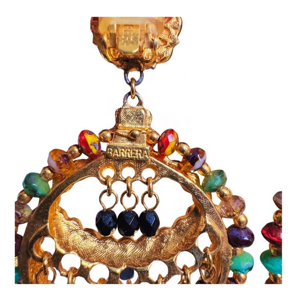 vintage:: Rare Jose & Maria Barrera Multicolor Beaded Chandelier Earrings - Picture 4 of 5